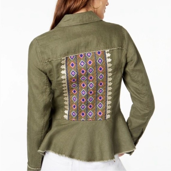 INC International Concepts Jackets & Blazers - INC International Concepts Women's Linen Embroidered Peplum Jacket -Size M